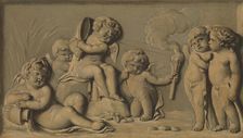 Amorini at play (one of a pair), 1770-90. Creator: Unknown