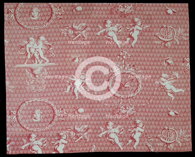 Amorini et Medallions (Cupid and Medallions) (Furnishing Fabric), France, c. 1810. Creator: Christophe-Philippe Oberkampf.