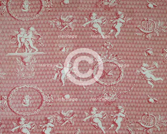 Amorini et Medallions (Cupid and Medallions) (Furnishing Fabric), France, c. 1810. Creator: Christophe-Philippe Oberkampf.