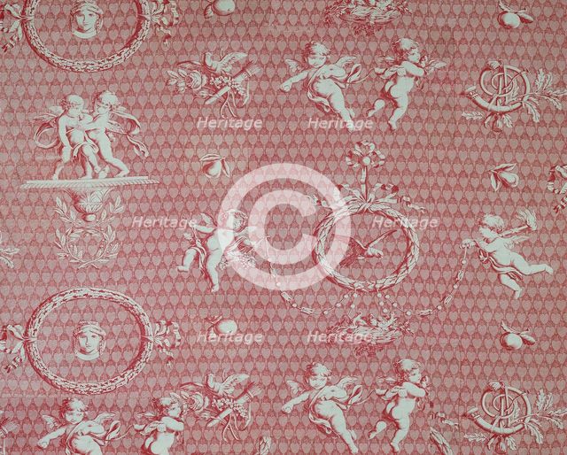 Amorini et Medallions (Cupid and Medallions) (Furnishing Fabric), France, c. 1810. Creator: Christophe-Philippe Oberkampf.