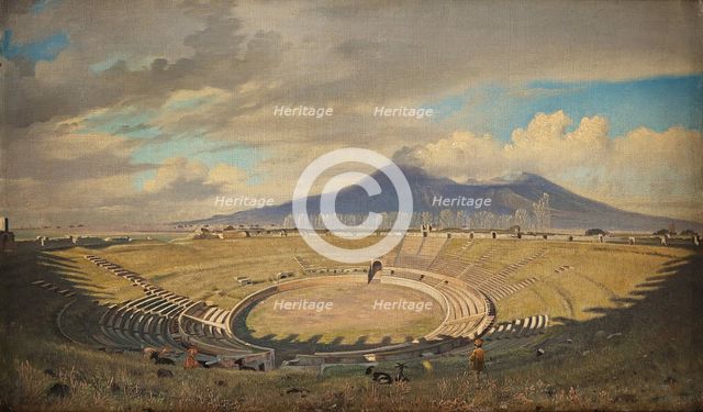 Amphitheatre in Pompeii with Vesuvius in the background, Second Half of the 19th cen.. Creator: Fristrup, Niels (1837-1909).