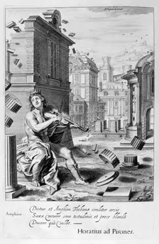 Amphion builds the walls of Thebes by the music of his violin, 1655. Creator: Unknown