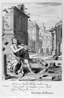 Amphion builds the walls of Thebes by the music of his violin, 1655. Creator: Unknown