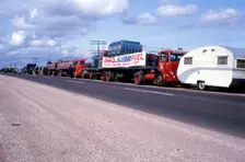 Ampol fuel trucks en route to Lake Eyre for Bluebird CN7 Land Speed Record attempt, 1964. Creator: Unknown