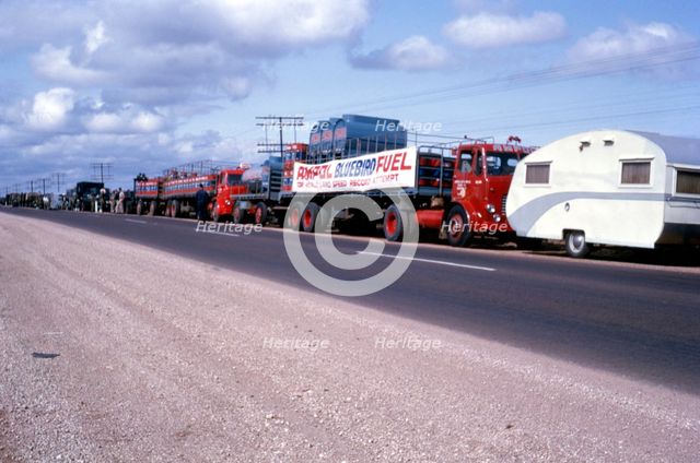 Ampol fuel trucks en route to Lake Eyre for Bluebird CN7 Land Speed Record attempt, 1964. Creator: Unknown.
