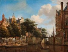 Amsterdam City View with Houses on the Herengracht and the old Haarlemmersluis, c.1670. Creator: Jan van der Heyden