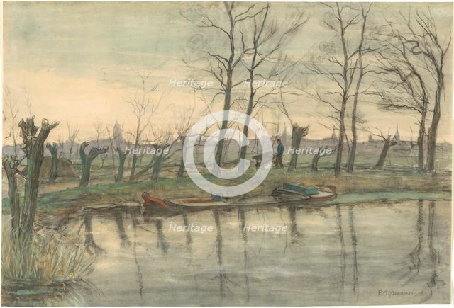 Amsterdam Skyline Viewed from the West, c.1899. Creator: Piet Mondrian.