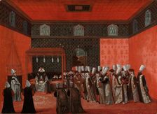 An Ambassador's Audience with Sultan Ahmed III (Ambassador Cornelis Calkoen), 1737-1744. Creator: Anon