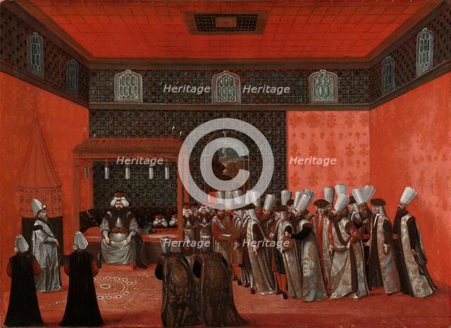 An Ambassador's Audience with Sultan Ahmed III (Ambassador Cornelis Calkoen), 1737-1744. Creator: Anon.