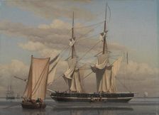 An American Naval Brig Lying at Anchor while Her Sails Are Drying, 1831-1832. Creator: CW Eckersberg