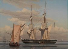 An American Naval Brig Lying at Anchor while Her Sails Are Drying, 1831-1832. Creator: CW Eckersberg