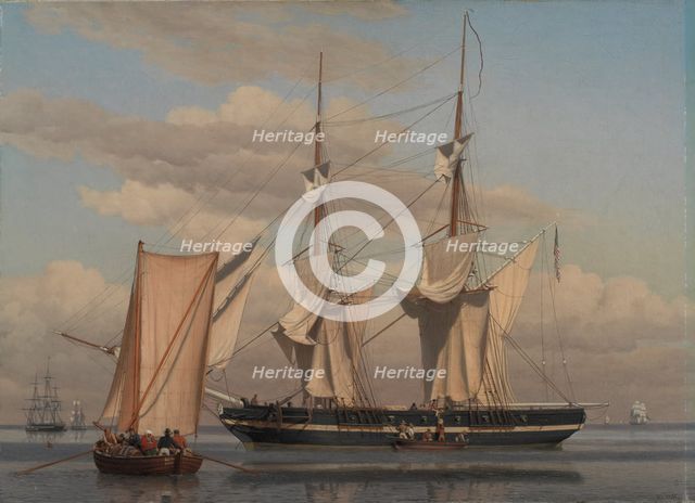 An American Naval Brig Lying at Anchor while Her Sails Are Drying, 1831-1832. Creator: CW Eckersberg.