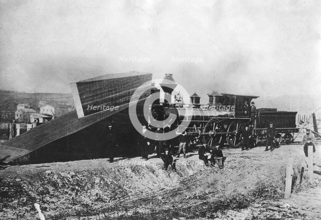 An American snow plough locomotive.  Creator: Unknown.