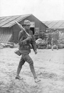 An American soldier on sentry duty, Saint Nazaire, France, c1917
