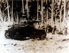 An American tank in the jungle of the Solomon Islands, September 1942. Creator: Unknown