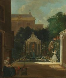 An Amsterdam Canal House Garden, c.1740-1745. Creator: Cornelis Troost