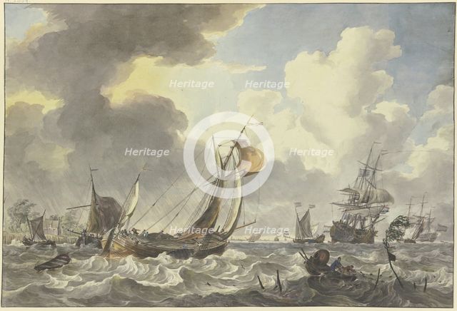 An Antwerp Pleit and Other Ships between Noord-Beveland and Wolphardsdijk, 1775. Creator: Hendrik Kobell.