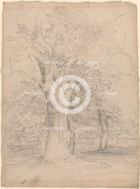An Ancient Tree with Figures in a Landscape, c. 1835. Creator: Friedrich Salathe.