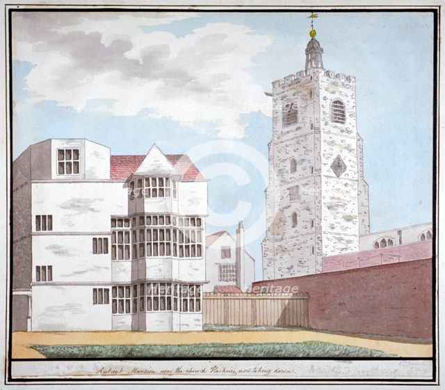 An ancient mansion near the church, Hackney, London, c1790.                 Artist: Anon