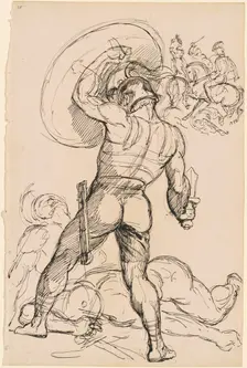 An Ancient Roman Warrior in Battle, c. 1830. Creator: Hippolyte Lalaisse