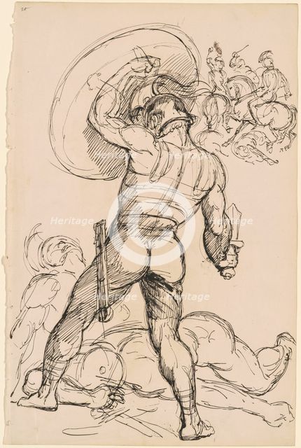 An Ancient Roman Warrior in Battle, c. 1830. Creator: Hippolyte Lalaisse.