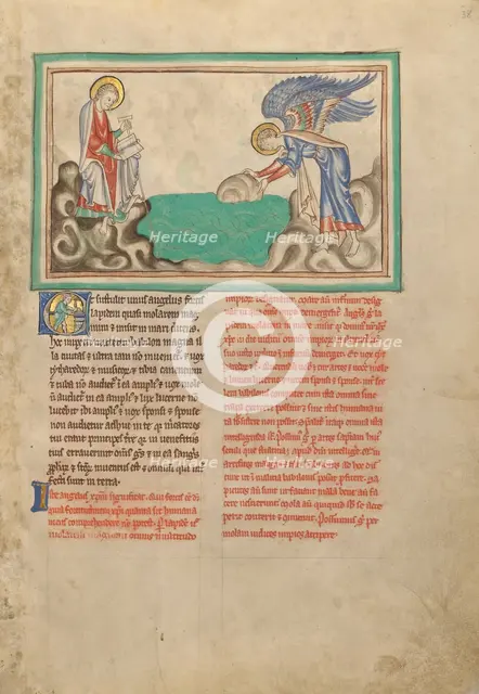 An Angel Casting a Millstone into the Sea; Dyson Perrins Apocalypse, about 1255-1260. Creator: Unknown.
