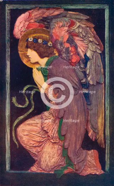'An Angel Adoring`, a coloured plaster relief by Robert Anning Bell', c1901 (1901-1902).. Artist: Robert Anning Bell.