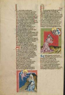 An Angel Appearing to Hagar in the Wilderness: God Speaking to Abraham; Weltchronik, about 1400-10. Creator: Unknown
