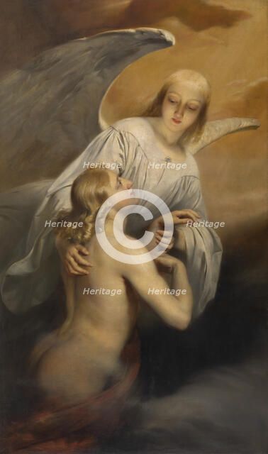 An Angel Brings the Dead Body of Abel to Heaven, 1843. Creator: Edward Dujardin.