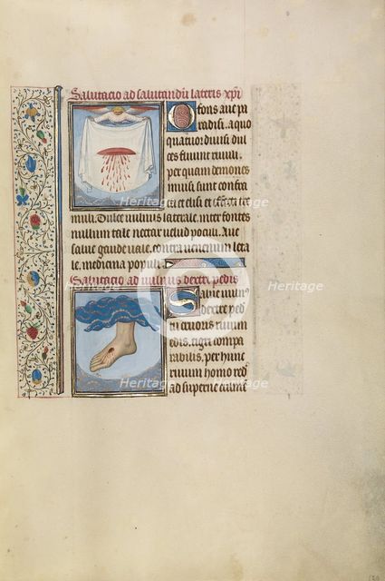 An Angel Holding a Cloth with Christ's Bleeding Wound: Christ's Right Foot with Wound, early 1460s. Creator: Willem Vrelant.