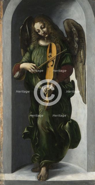 An Angel in Green with a Vielle, c. 1490-1499. Artist: Leonardo da Vinci, (Circle of)  