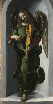 An Angel in Green with a Vielle, c. 1490-1499. Artist: Leonardo da Vinci, (Circle of)