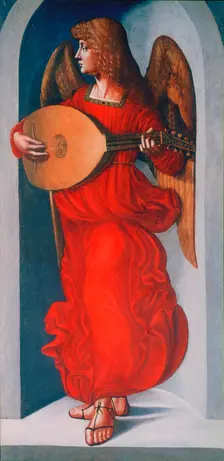 An Angel in Red with a Lute 1490-1499. Artist: Leonardo da Vinci