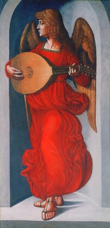 An Angel in Red with a Lute 1490-1499. Artist: Leonardo da Vinci