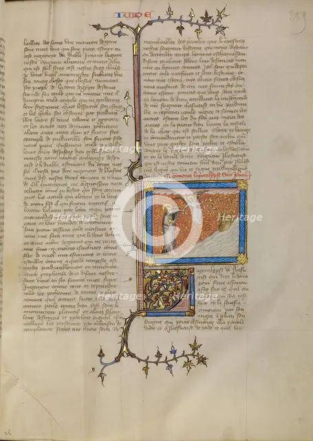 An Angel Showing the Dragon with Seven Heads and Ten Horns to Saint John, about 1360-1370. Creator: Master of Jean de Mandeville.
