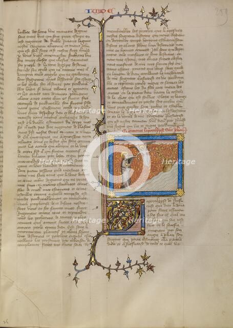 An Angel Showing the Dragon with Seven Heads and Ten Horns to Saint John, about 1360-1370. Creator: Master of Jean de Mandeville.