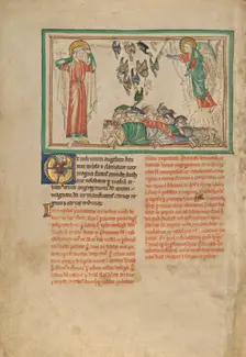 An Angel Standing in the Sun and Birds Invited to the Repast, about 1255-1260. Creator: Unknown