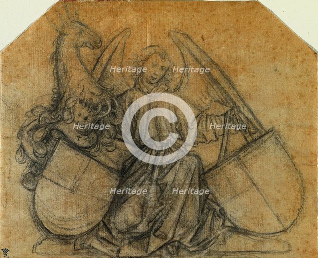 An Angel Supporting Two Escutcheons, c. 1470. Creator: Nikolaus Gerhaert von Leyden (German), attributed to.