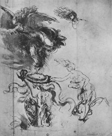 An Angel Placing a Shield on a Trophy and Separate Studies of the Angel c1480 (1945). Artist: Leonardo da Vinci