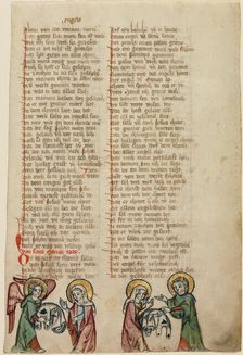 An Angel Presents Christ's Burial Garment to the Virgin; The Virgin Shows the..., about 1330-1350. Creator: Unknown
