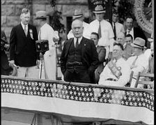 An Angry Politician Speaking from a Stage Proposing Drastic Measures in Fight Against Comm..., 1932. Creator: British Pathe Ltd