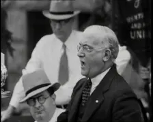 An Angry Politician Speaking from a Stage Proposing Drastic Measures in Fight Against Comm..., 1932. Creator: British Pathe Ltd