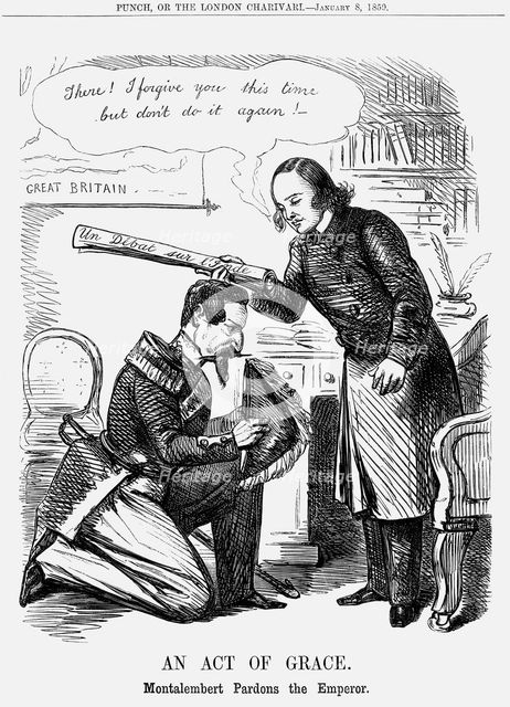 'An Act of Grace; Montalbert Pardons the Emperor', 1859. Creator: Unknown.
