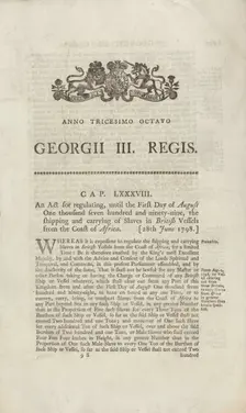 An act for regulating, until the first day of August 1799, the shipping and carrying..., 1798. Creator: Unknown