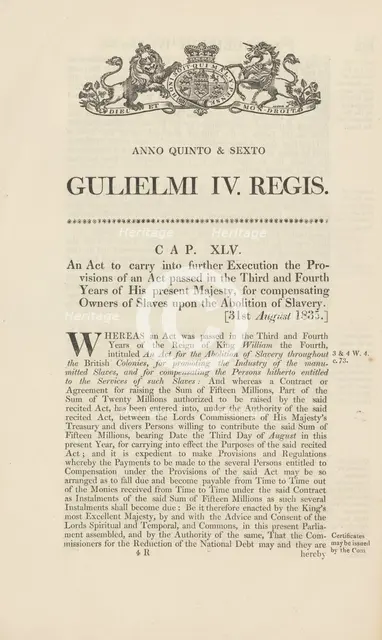 An act to carry into further execution the provisions of an act passed in the third..., 1835. Creator: Unknown.