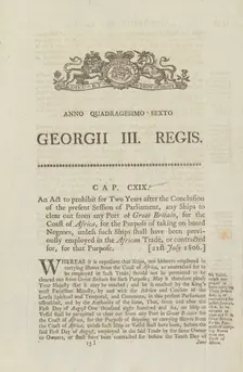An act to prohibit for two years after the conclusion of the present session of Parliament..., 1806. Creator: Unknown