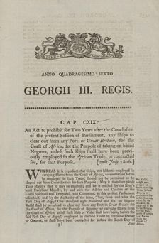 An act to prohibit for two years after the conclusion of the present session of Parliament..., 1806. Creator: Unknown