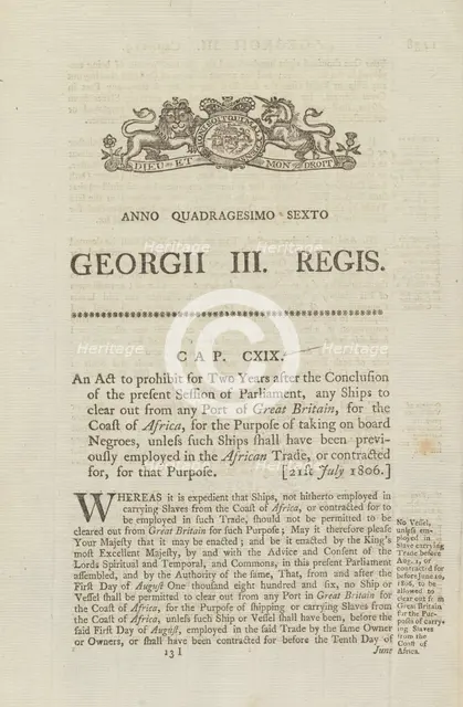 An act to prohibit for two years after the conclusion of the present session of Parliament..., 1806. Creator: Unknown.
