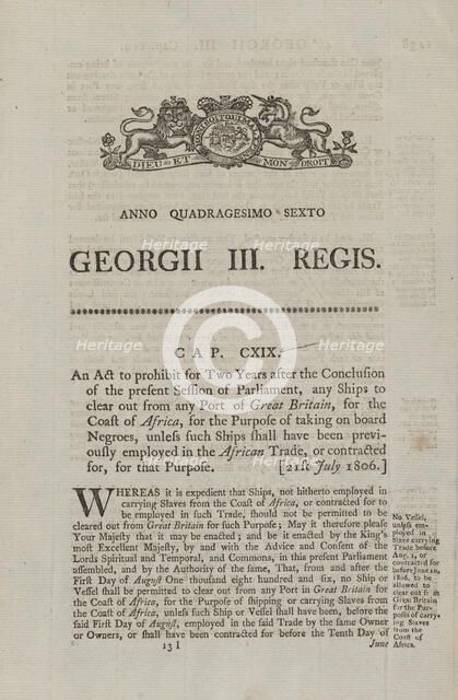 An act to prohibit for two years after the conclusion of the present session of Parliament..., 1806. Creator: Unknown.