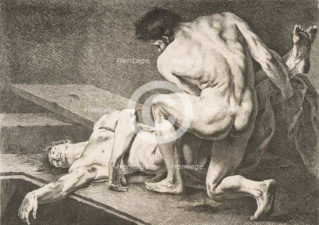 An "Académie": One Man Lifting the Legs of Another Man, 1742-43. Creator: Carle van Loo.